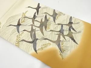 塩瀬　群鶴に荒波模様　名古屋帯